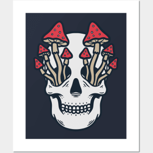 Mushroom Illustration on Skull Eyes Posters and Art